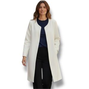 Zara Ivory Open Jacket XL Mid Length Trench Coat 3/4 Sleeves Minimalist Classic
